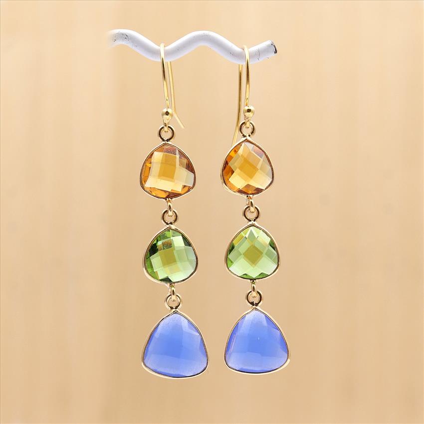 Amazing Multi Color Gemstone Dangling Earring Gold Plated Hook Earring Fashionable Handmade Jewelry (EJ-1366)
