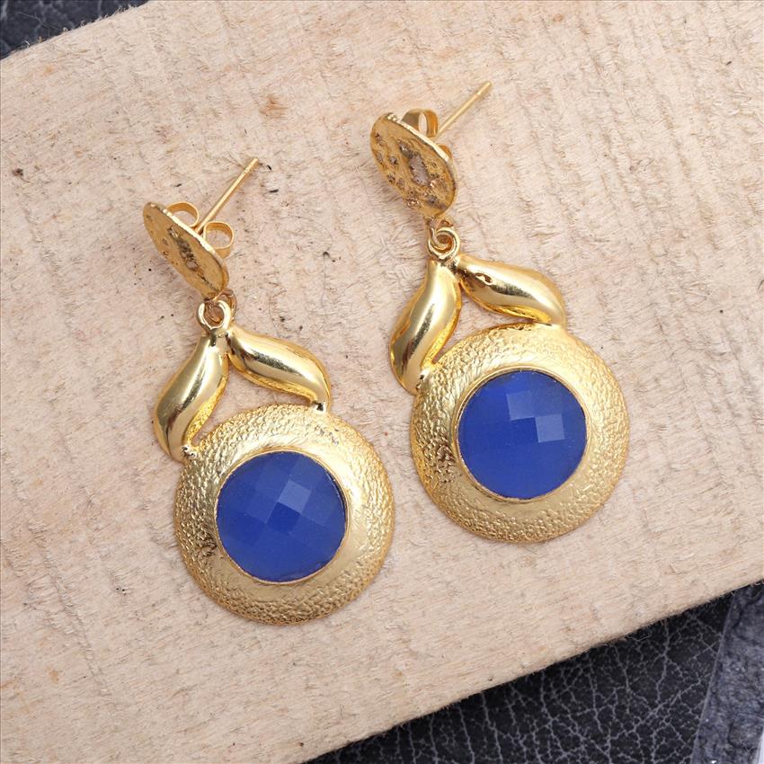 Amethyst, Chalcedony Gemstone, Hook & Dangling Earrings, Gold Plated Earrings, Making Earrings Jewelry (EJ-1483)