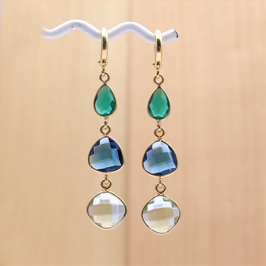 Amazing Multi Color Gemstone Dangling Earring Gold Plated Hook Earring Fashionable Handmade Jewelry (EJ-1310)