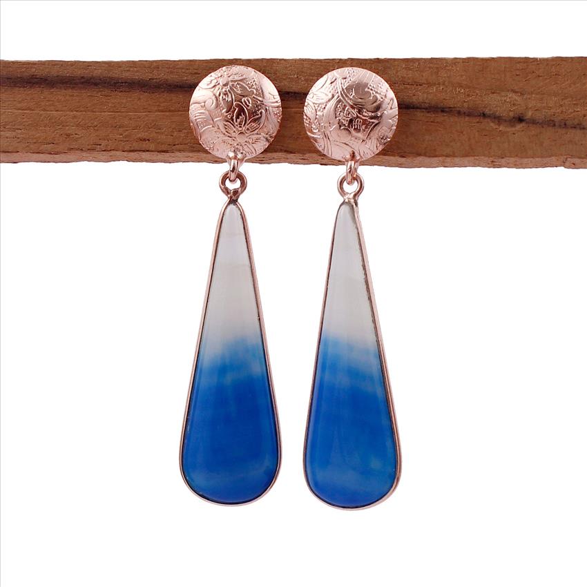 Agate Gemstone Earrings, Rose Gold Plated Stud Earring, Dangling Gemstone Earring, Handmade Gemstone Earring Jewelry AGE-37