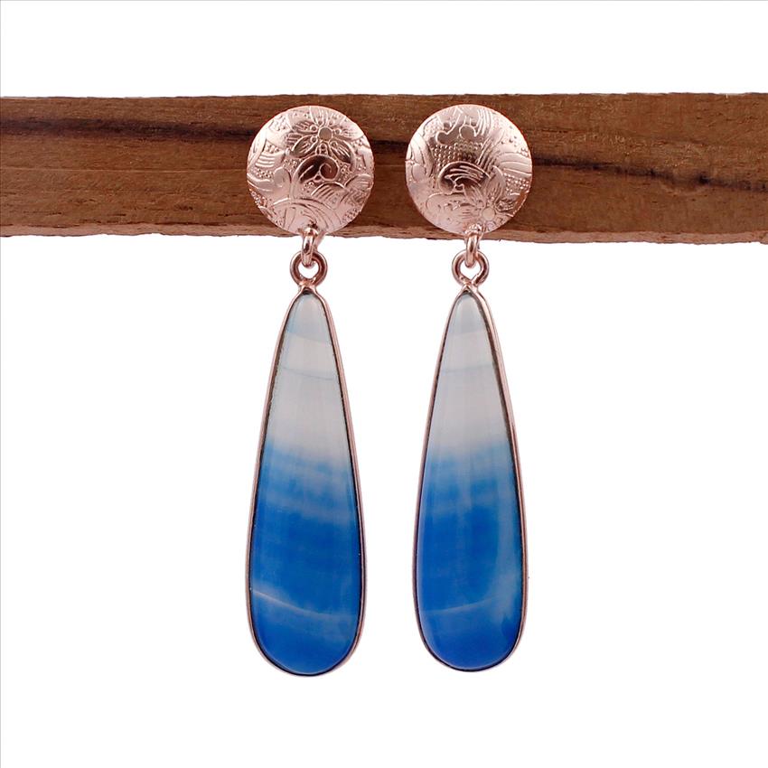 Agate Gemstone Earrings, Rose Gold Plated Stud Earring, Dangling Gemstone Earring, Handmade Gemstone Earring Jewelry AGE-33