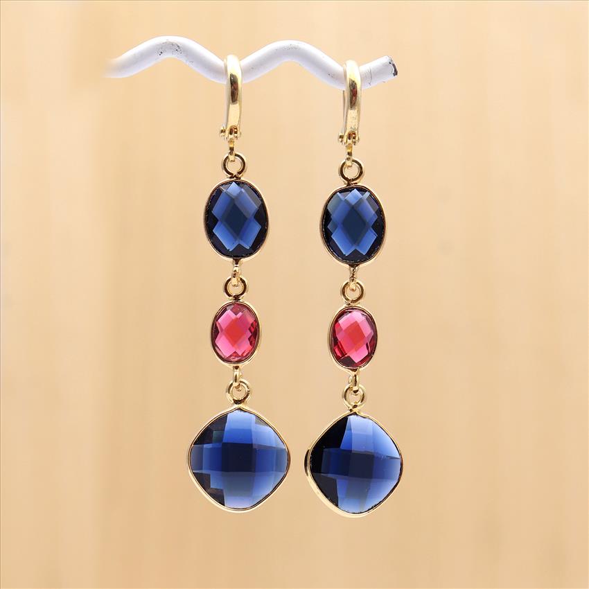 Amazing Topaz & Apatite Gemstone Gold Plated Hook Earring Gifts For Her Dangling Earrings Jewelry (EJ-1322)