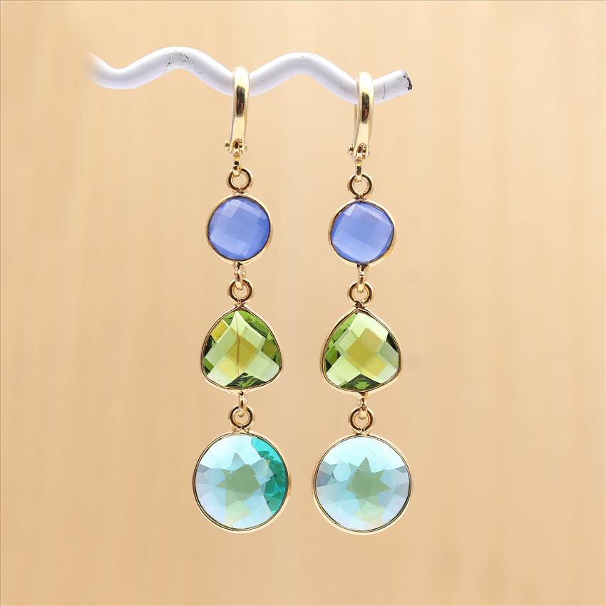 Amazing Multi Color Gemstone Dangling Earring Gold Plated Hook Earring Fashionable Handmade Jewelry (EJ-1330)