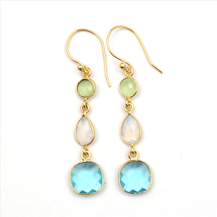 Agate, Opalite, Fuchsia Multi Color Gemstone Dangle Hook Style Gold Plated Statement Earrings Supply Jewelry (EJ-2727)