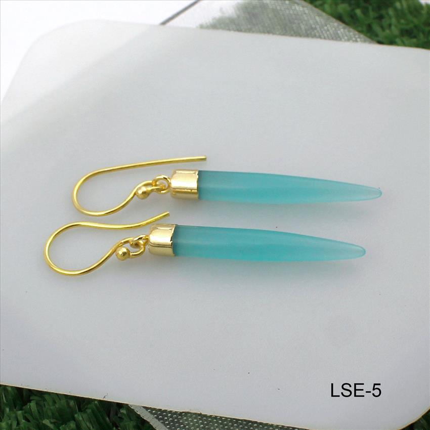 Aqua Chalcedony Gemstone Earring, Dangling Earrings, Bohemian Earring, Handmade Gold Plated Jewelry (LSE-5)