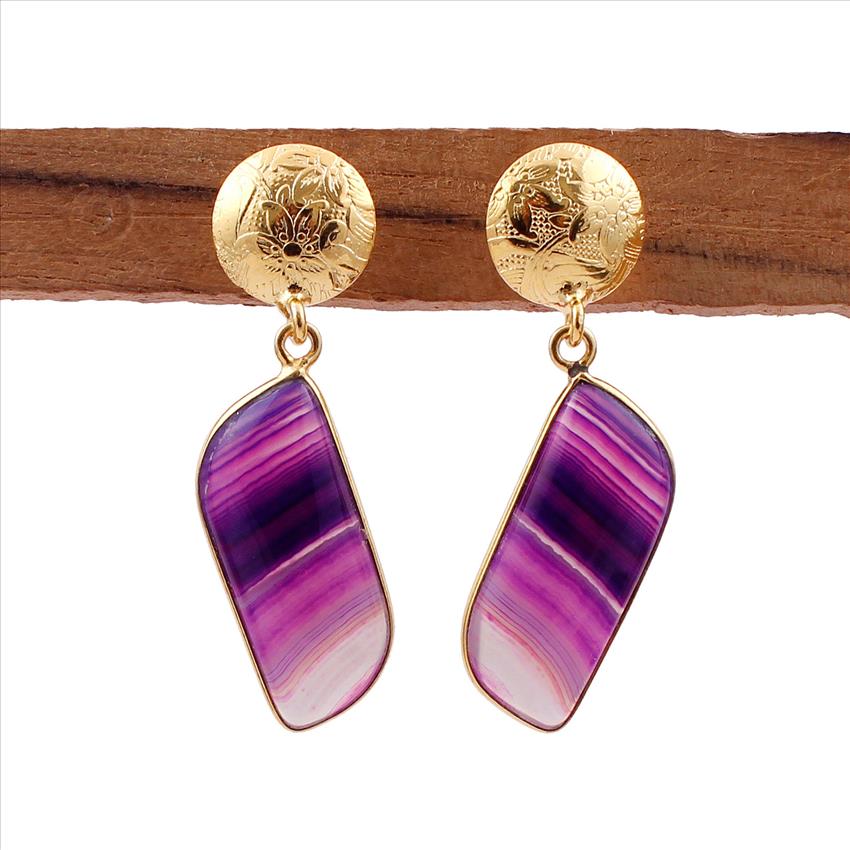 Agate Gemstone Earring, Gold Plated Stud Earrings, Onyx Agate Gemstone Earrings, Handmade Jewelry AGE-9