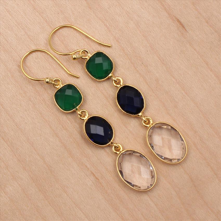 Amethyst, Crystal, Chalcedony Multi Color Gemstone Simple Hook Style Gold Plated Earring Finding Jewelry Supplies(EJ-2723)