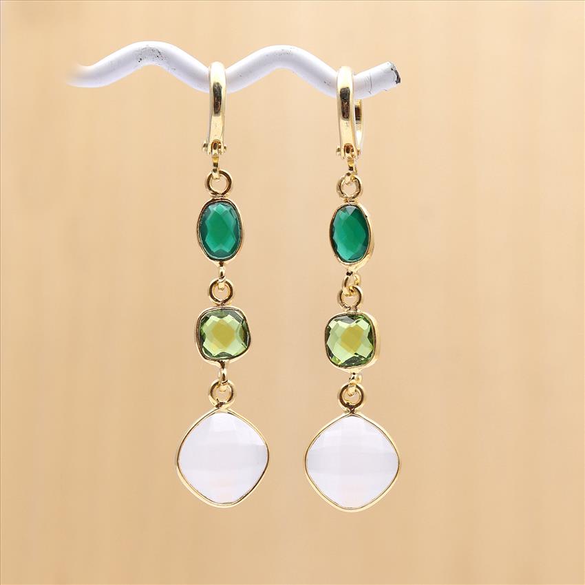 Amazing Multi Color Gemstone Dangling Earring Gold Plated Hook Earring Fashionable Handmade Jewelry (EJ-1330)