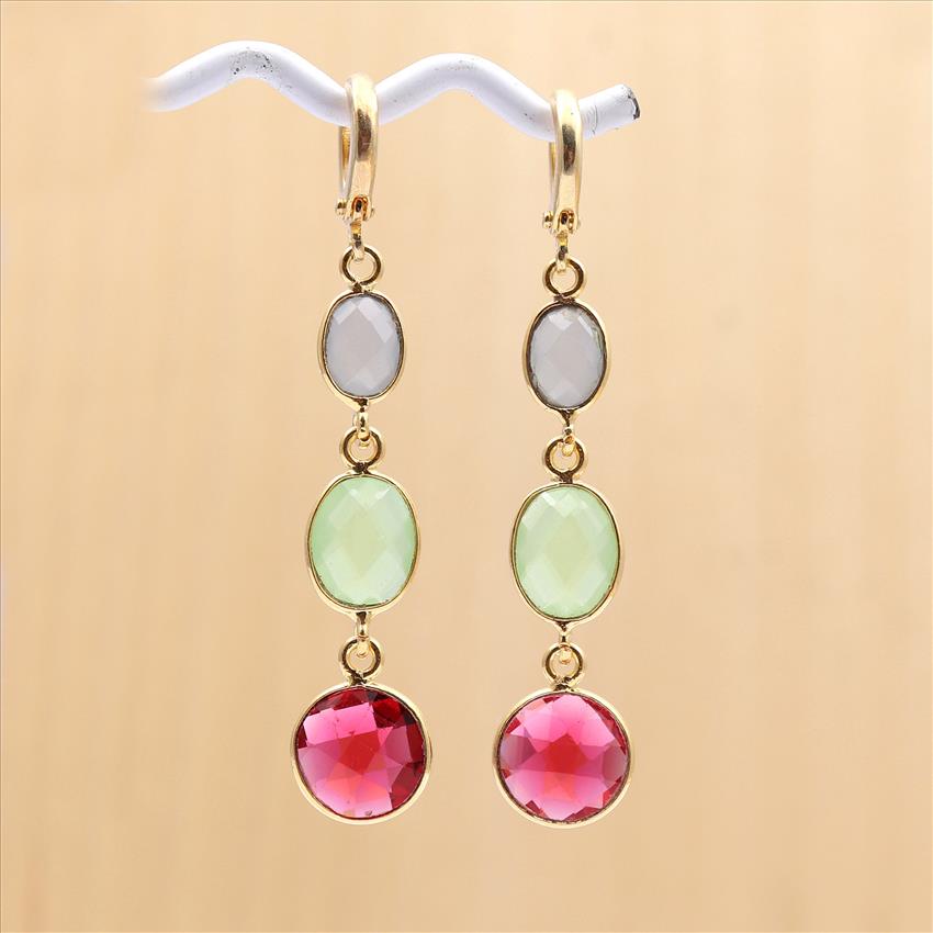 Amazing Opalite & Prehnite Gemstone Gold Plated Hook Earring Fashionable Handmade Fine Jewelry (EJ-1318)