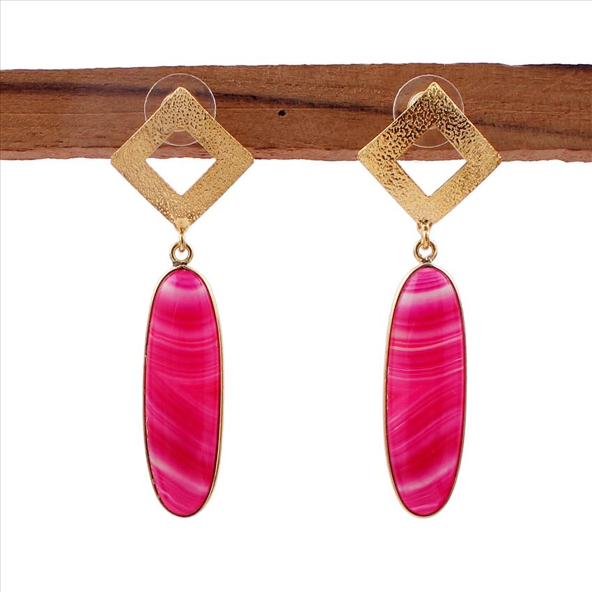 Amazing Natural Agate Gemstone, Rose Gold Plated Stud Earring, Dangling Gemstone Earring,Earrings For Her Jewelry AGE-25