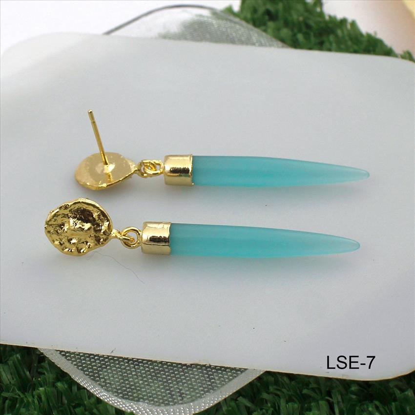 Aqua Chalcedony Gemstone Earring, Dangling Earrings, Bohemian Earring, Handmade Gold Plated Jewelry (LSE-5)