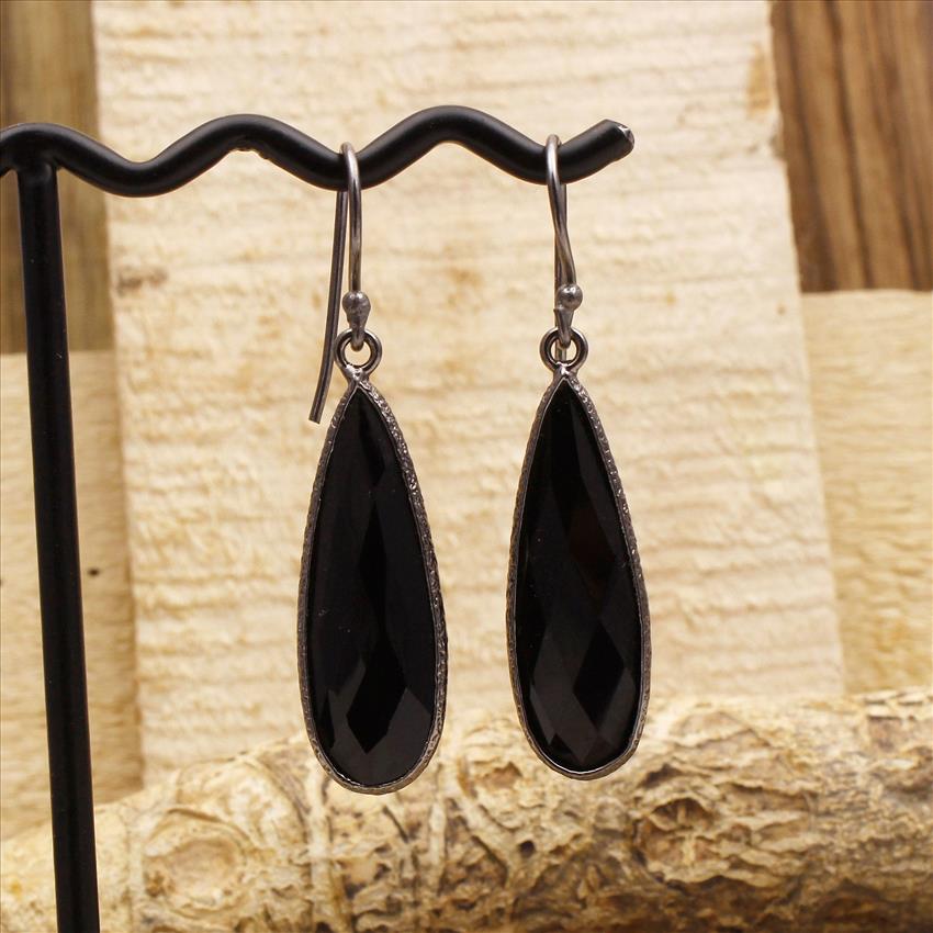 Black Onyx Gemstones, Teardrop Gemstone Earrings, Dangle Drop Earrings, Gemstone Earrings Jewelry (EJ-123)