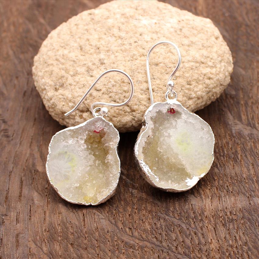 DIY Druzy Earrings/ Natural Geode Druzy/ Silver Electroplated Edges Pair/ Occo Druzy Earrings/ Geode Gemstone Earrings Jewelry