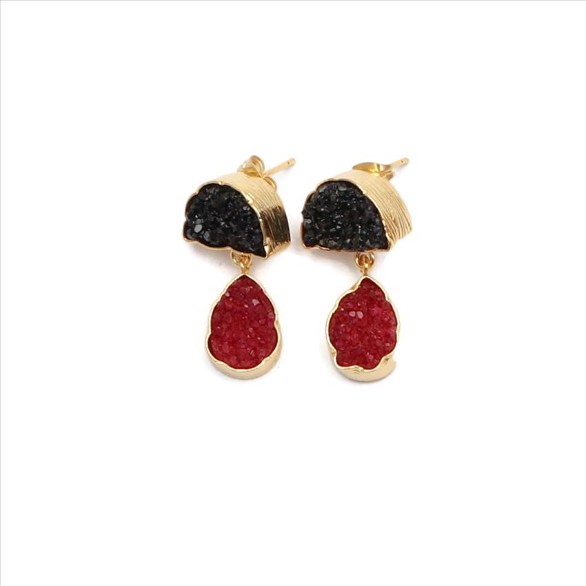 Gemstone Wholesale Jewelry Multi Agate Druzy,Studs Druzy Earrings Gold Plated Gemstone Earrings Finding Jewelry, (EJ-2873)