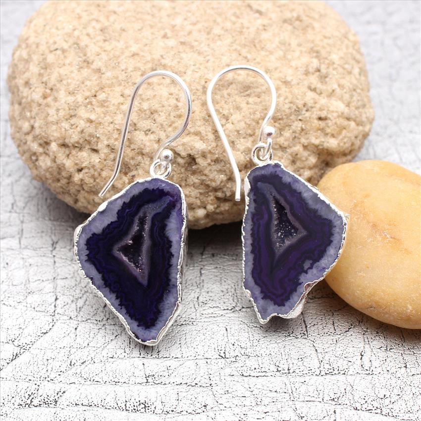 DIY Druzy Earrings/ Natural Geode Druzy/ Silver Electroplated Edges Pair/ Occo Druzy Earrings/ Geode Gemstone Earrings Jewelry