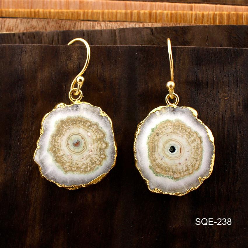 Finding White Solar Quartz Earring, Handmade Earrings Gold Electroplated Component Earrings Jewelry (SQE-234)