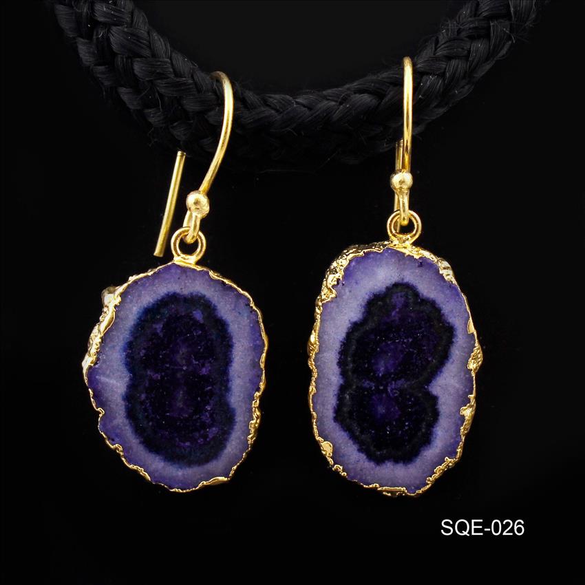 Blue Solar Quartz Natural Gemstone Earring, Gold Electroplated Earrings, Making Earrings Component Jewelry (SQE-25)