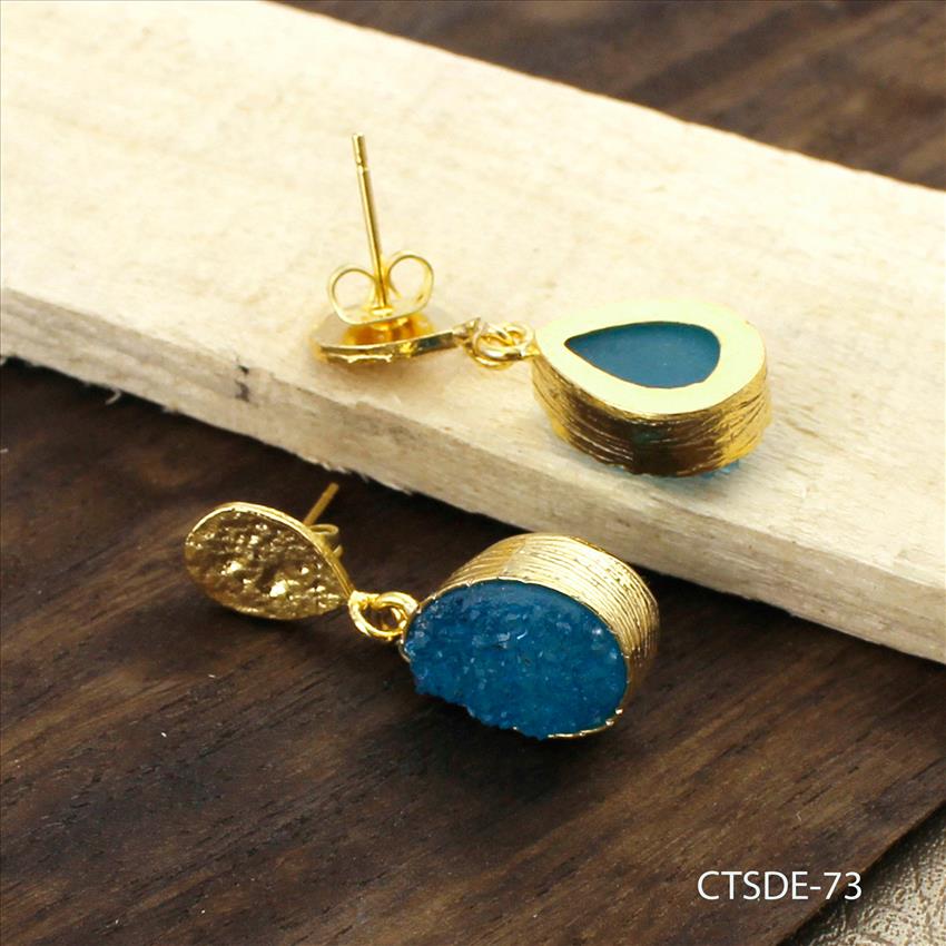 agate druzy earrings, leaf designer earrings, gold plated earrings, dangle drop earrings Gold plated jewelry (CTSDE-70)