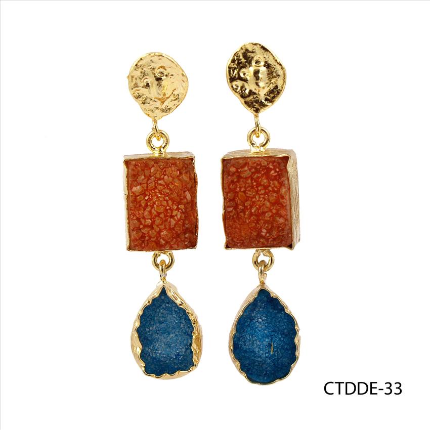 Agate Druzy Earring, Dangle Drop Earrings, Druzy Gemstone Gold Plated Earrings Handmade Jewelry