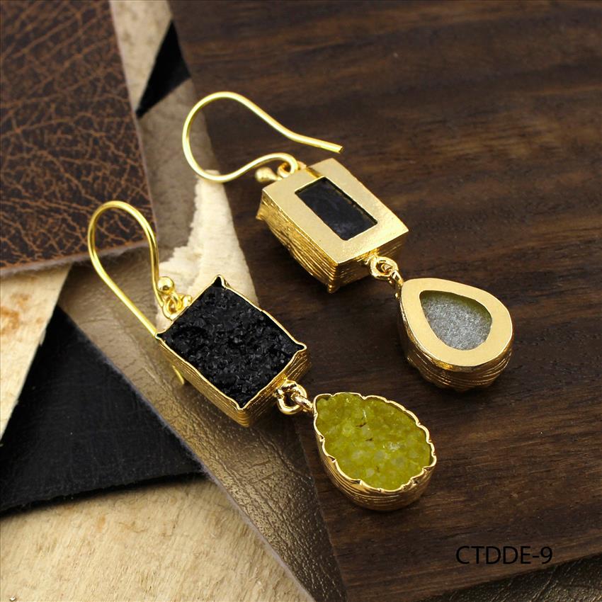 Multicolor Agate Druzy Gemstone, Dangle Drop Hook Earrings, Gold Plated Earrings Handmade Jewelry (CTDDE-7)