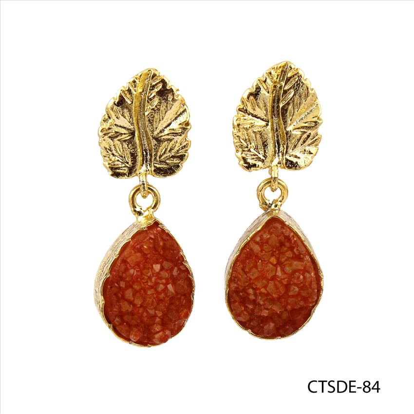 agate druzy gemstone, earrings, gold plated stud earrings, leaf designer earrings, Druzy Jewelry Earrings (CTSDE-83)
