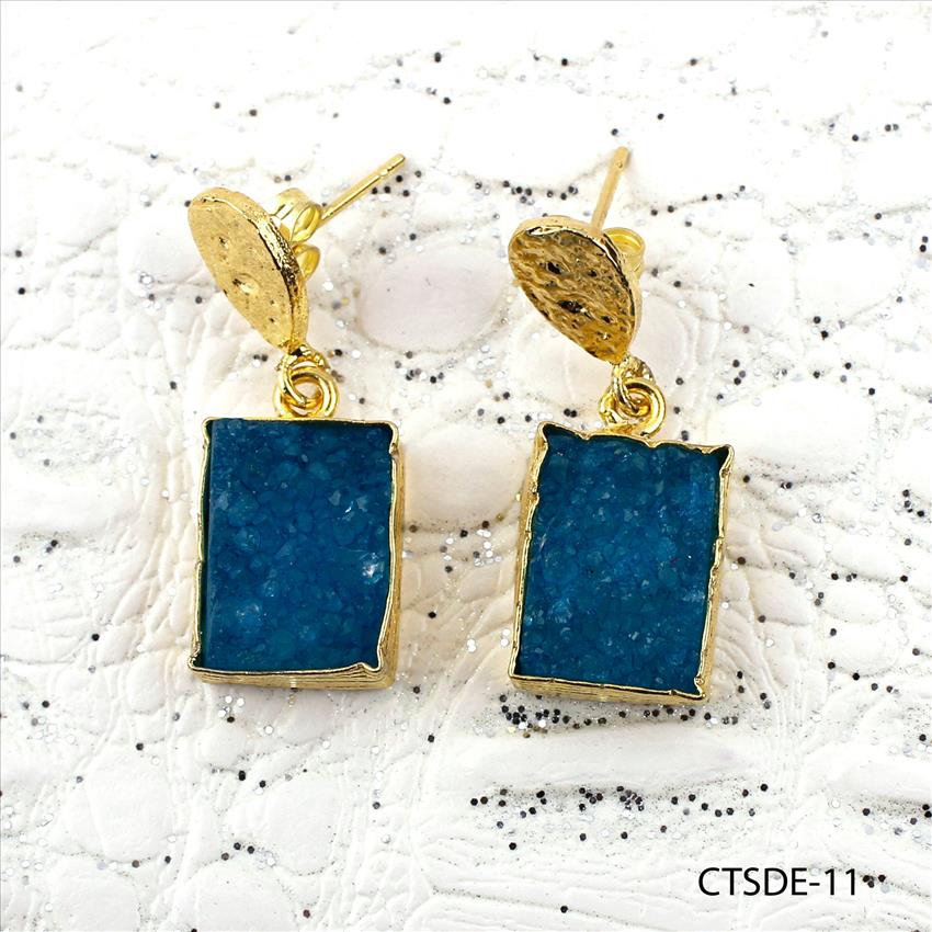Agate Druzy Gemstone Earrings, Stud Earrings, Dangle Earrings, Gold Plated Earrings Jewelry (CTSDE-11)