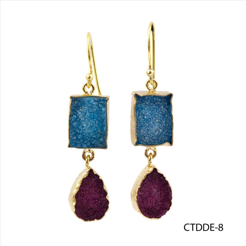 Agate Druzy Earring, Dangle Drop Earrings, Druzy Gemstone Gold Plated Earrings Handmade Jewelry