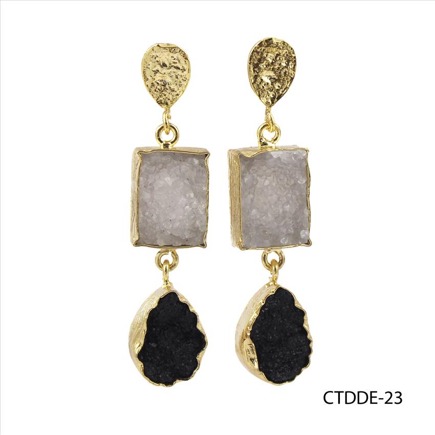 Druzy Gemstone, Gold Plated Stud Earring, Bohemian Earrings, Handmade Earrings Jewelry