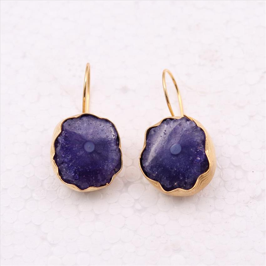 Multi Color Solar Quartz Druzy Gemstone ,Gold Plated Hook Earring Handmade Finding Jewelry (EJ-1108)