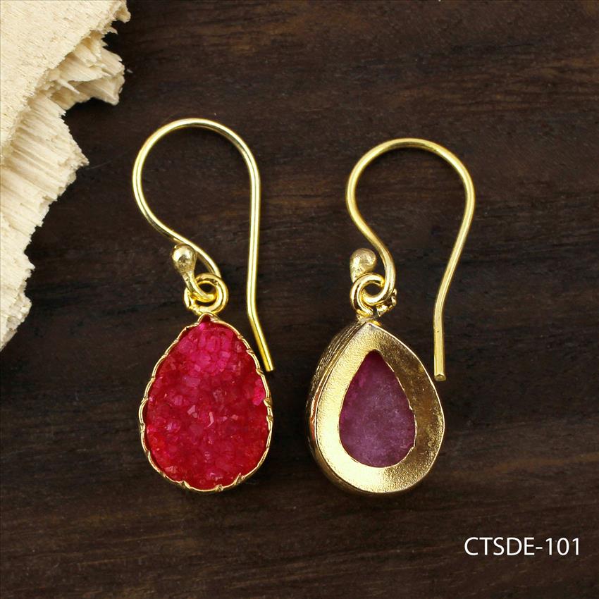 agate druzy gemstone, earrings, gold plated stud earrings, leaf designer earrings, Druzy Jewelry Earrings (CTSDE-101)