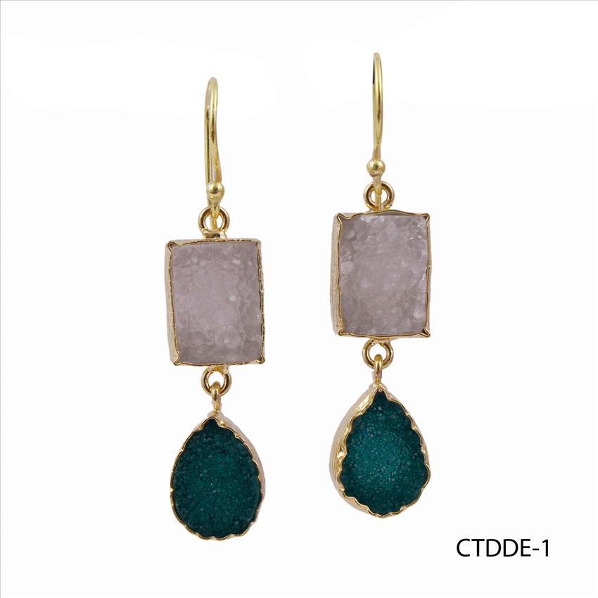 Agate Druzy Earring, Dangle Drop Earrings, Druzy Gemstone Gold Plated Earrings Handmade Jewelry