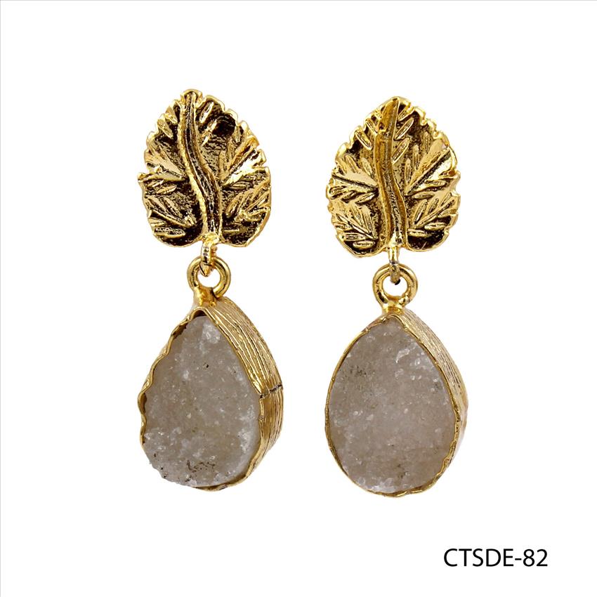 agate druzy gemstone, earrings, gold plated stud earrings, leaf designer earrings, Druzy Jewelry Earrings (CTSDE-80)
