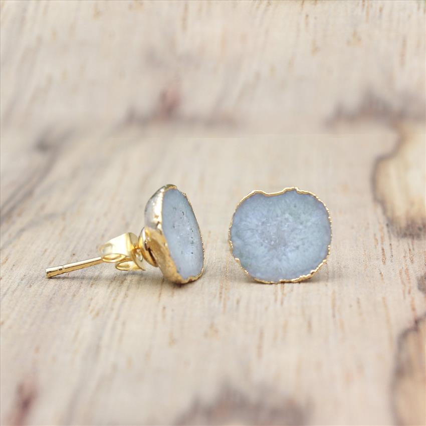 Natural  Geaode/Sugar Druzy Gemstone, Gold Plated Earring, Dangle Earrings Multi Colors Earrings Jewelry (EJ-2107)