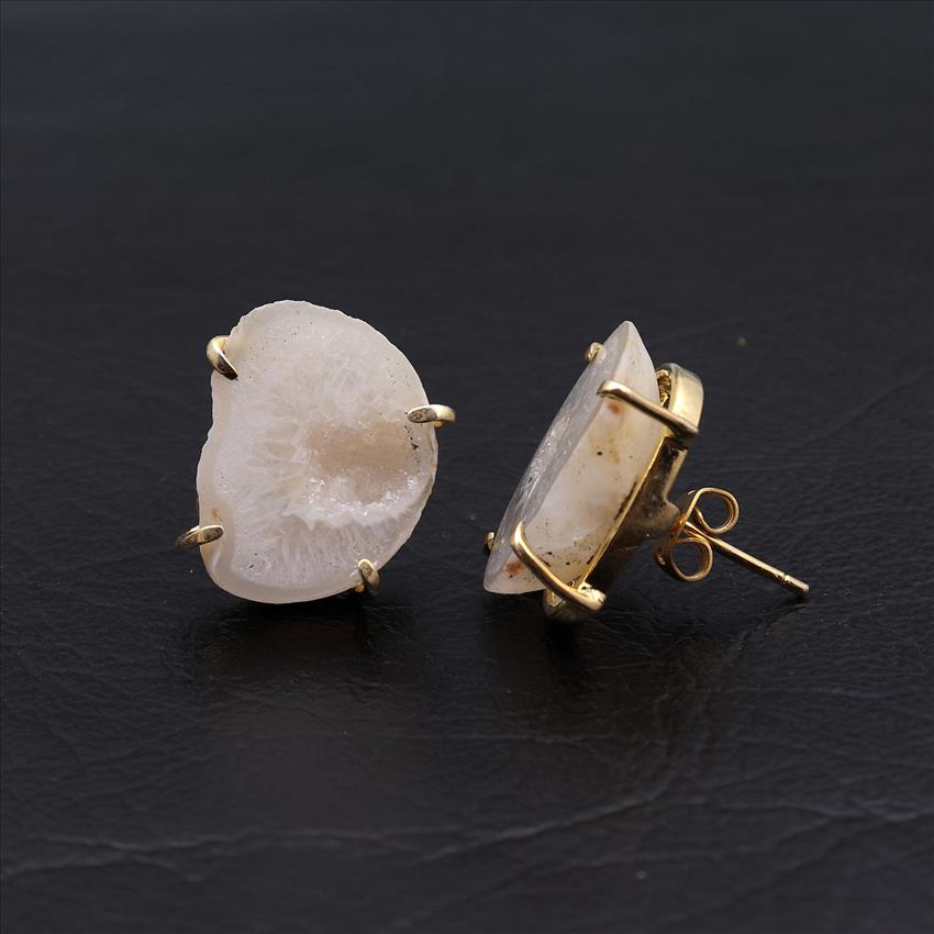 Amazing Earring! Geode Druzy Gemstone, Gold Plated Earrings, Handmade Prong Earrings Jewelry(EJ-1037)