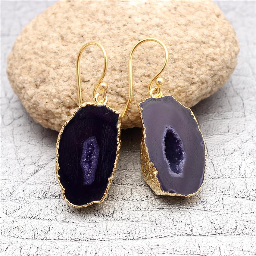 DIY Druzy Earrings/ Natural Geode Druzy/ Gold Electroplated Edges Pair/ Occo Druzy Earrings/ Geode Gemstone Earrings Jewelry
