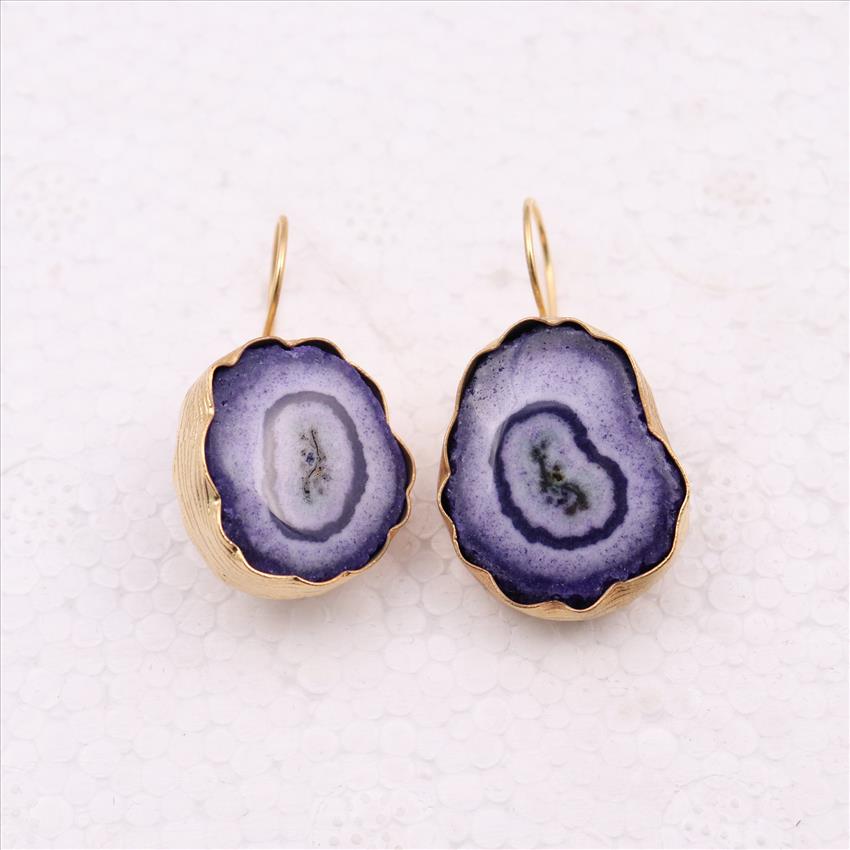 Multi Color Solar Quartz Druzy Gemstone ,Gold Plated Hook Earring Handmade Finding Jewelry (EJ-1108)