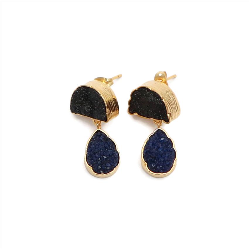 Multi Agate Druzy,Studs Druzy Earrings Gold Plated Gemstone Earrings Finding Jewelry, Gemstone Wholesale Jewelry (EJ-2869)
