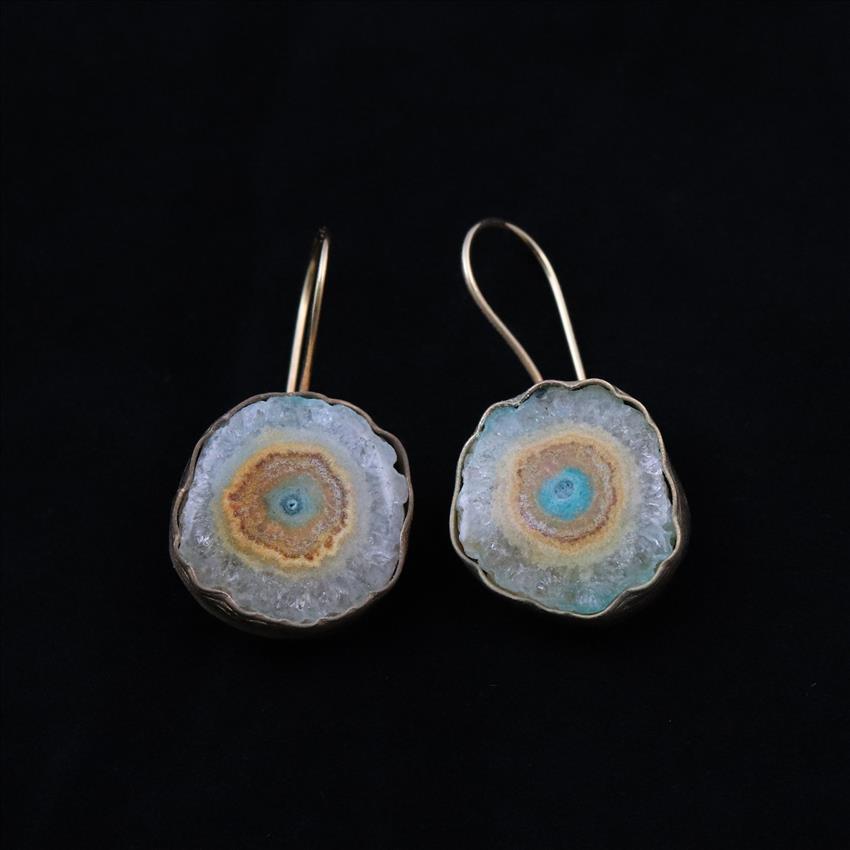 Exclusive Solar Quartz Druzy Gemstone Earrings,Gold Plated Earring, Quartz Hook Earring Finding Jewelry (EJ-1089)