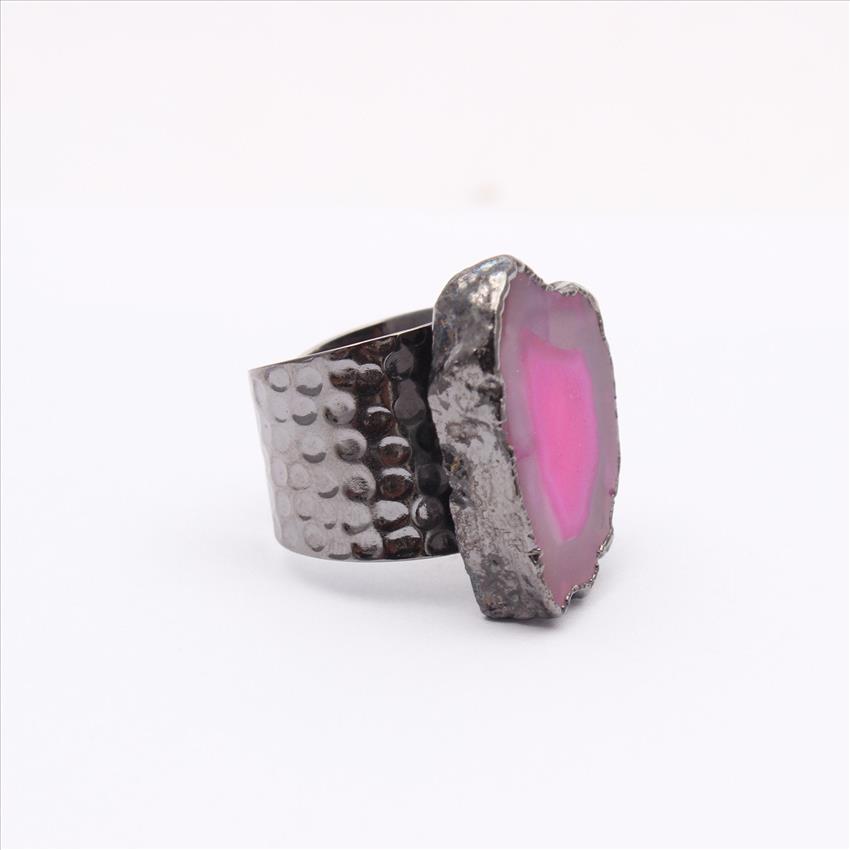 Natural Solar Quartz, Geode druzy, Agate Slice Gemstone Black Electroplated Adjustable Ring Gemstone Rings Supply Jewelry (EJ-2048)