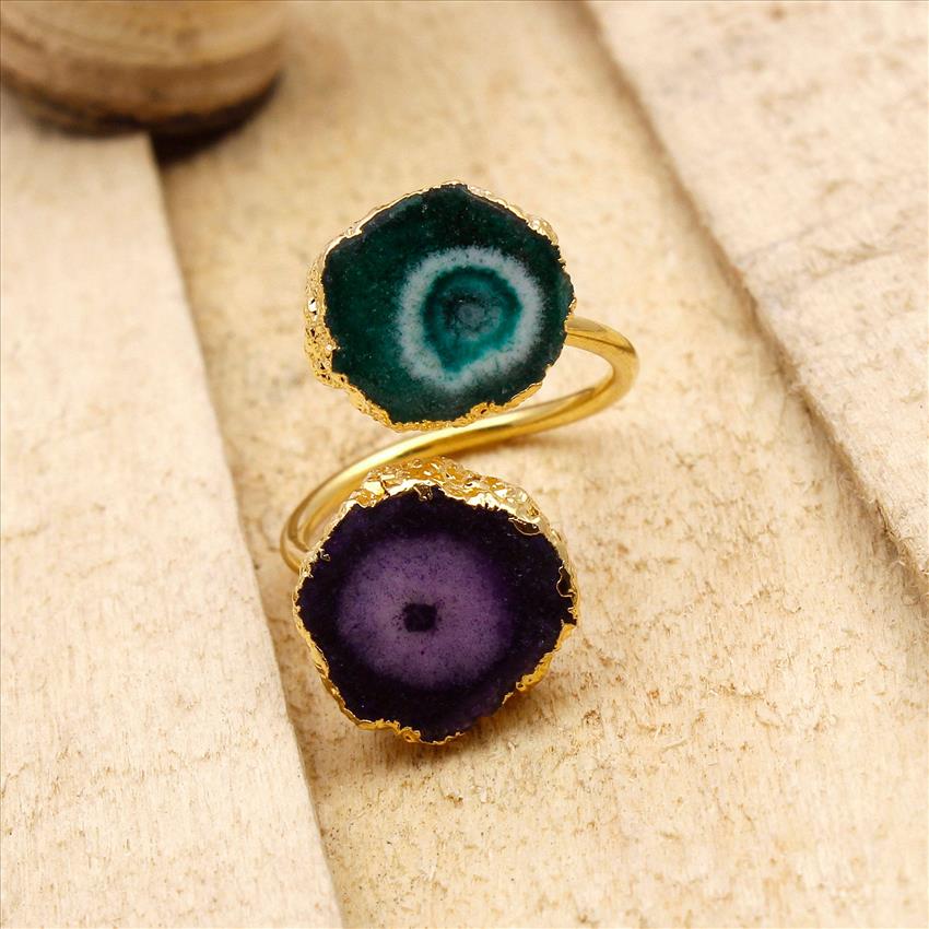 Natural Solar Quartz Gemstone Rings, Gold Electroplated Ring, Solitaire Ring, Handmade Gemstone Rings Jewelry (SE2R-37)