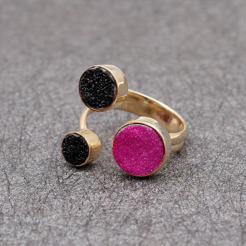 Adjustable Ring, Unique Natural Druzy Gemstone, Gold Plated Ring, Multi Gemstone Ring Jewelry (EJ-1634)