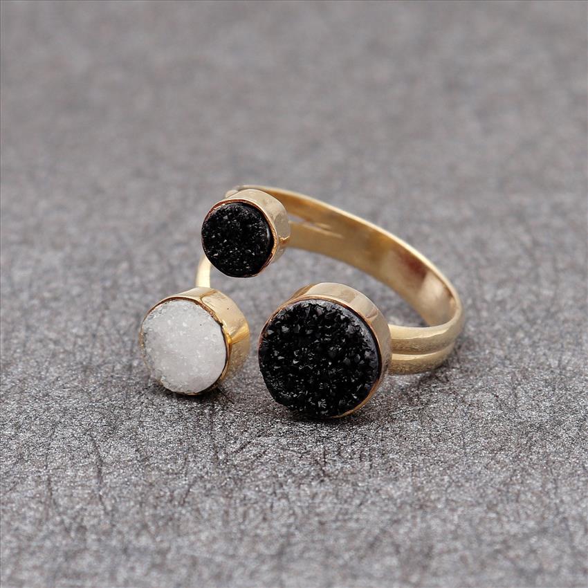 Amazing Natural Druzy Gemstone, Adjustable Ring, Multi Gemstone Ring Gold Plated Ring Jewelry (EJ-1630)