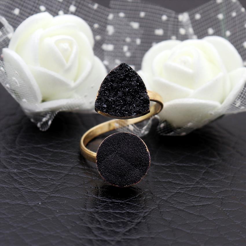 Natural Agate Druzy Gemstone Gold Plated, Adjustable Ring, Multi Gemstone Rings Handmade Jewelry (EJ-1954)