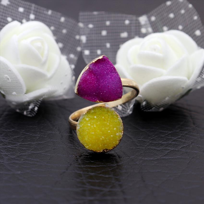 Natural Agate Druzy Gemstone Gold Plated, Adjustable Ring, Multi Gemstone Rings Handmade Jewelry (EJ-1950)