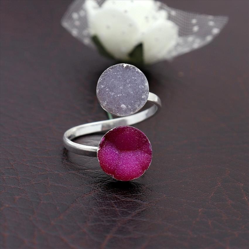 Natural Sugar Druzy Unique Adjustable Ring Multi Gemstone Ring Jewelry, Gold Plated Rings,  Gemstone Supply Jewelry(EJ-1667)
