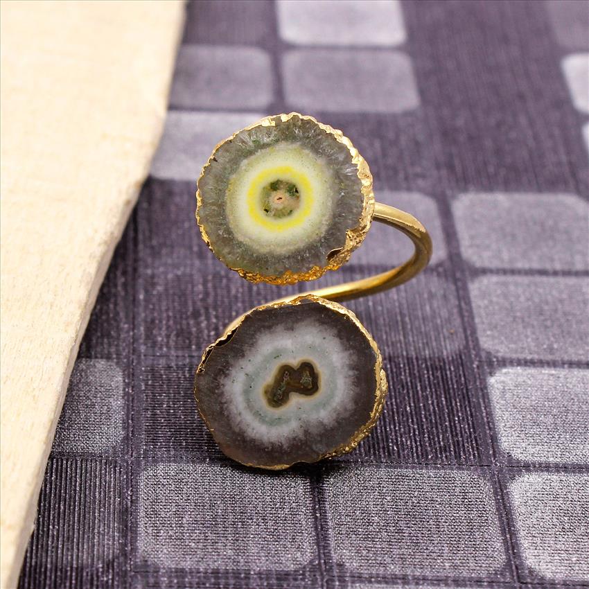 Natural Solar Quartz Gemstone Rings, Gold Electroplated Ring, Solitaire Ring, Handmade Gemstone Rings Jewelry (SE2R-37)