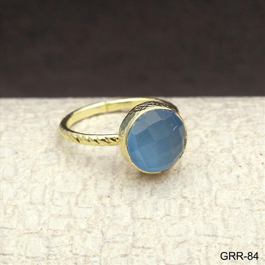 Blue Cat's Eye Gemstone, Gold Stackable Ring, Adjustable Rings, 10 MM Round Stone Ring,Solitaire Rings,Handmade Jewelry (GRR-81)