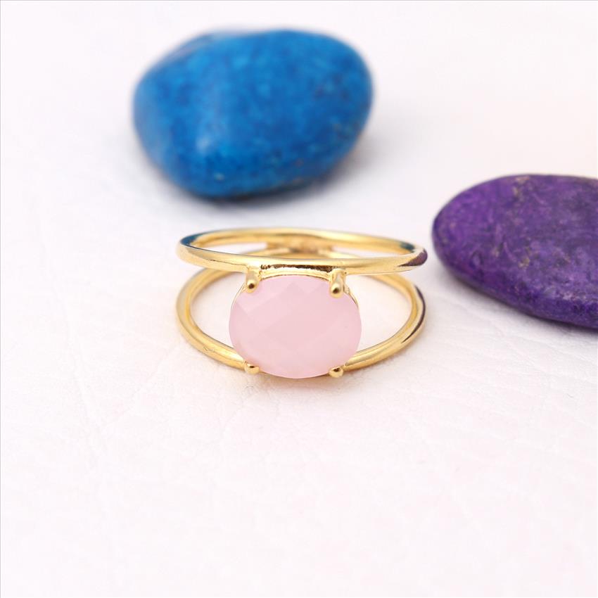 Chalcedony, Fuchsia Gemstone Gold Plated rings Multi Color Gemstone Rings Adjustable Rings Oval Shape Rings Making Jewelry (EJ-1839)