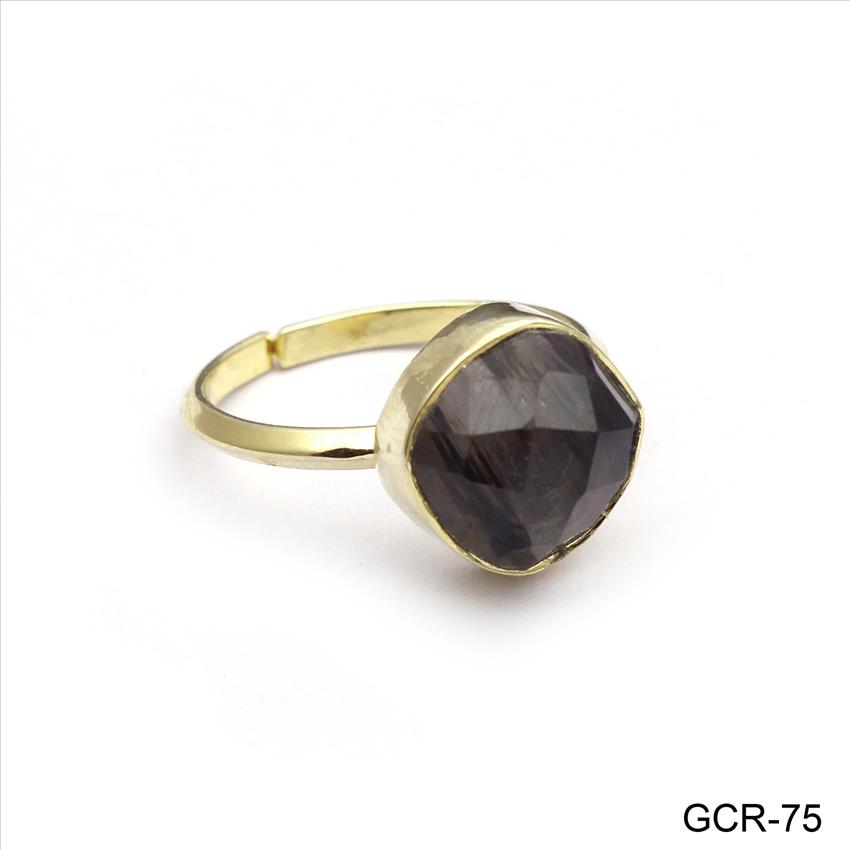 Black Rutile Gemstone Ring, Adjustable Rings, 10 MM Cushion Stone Ring, Plain Design Rings, Solitaire Rings, Gemstone Ring Jewelry (GCR-75)