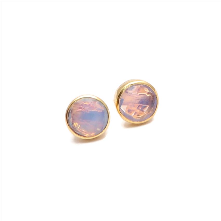 Blue chalcedony, Labradorite,  Opalite, Peach moon stone Gold Plated Earring Statement Stud Earring Multi Gemstone Fashion Jewelry (EJ-2958)